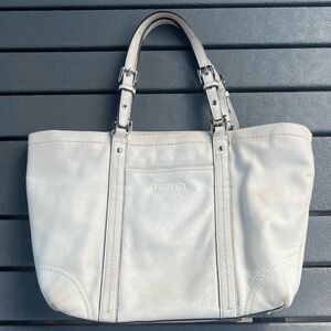 Coach Cream Leather Tote with Silver Hardware